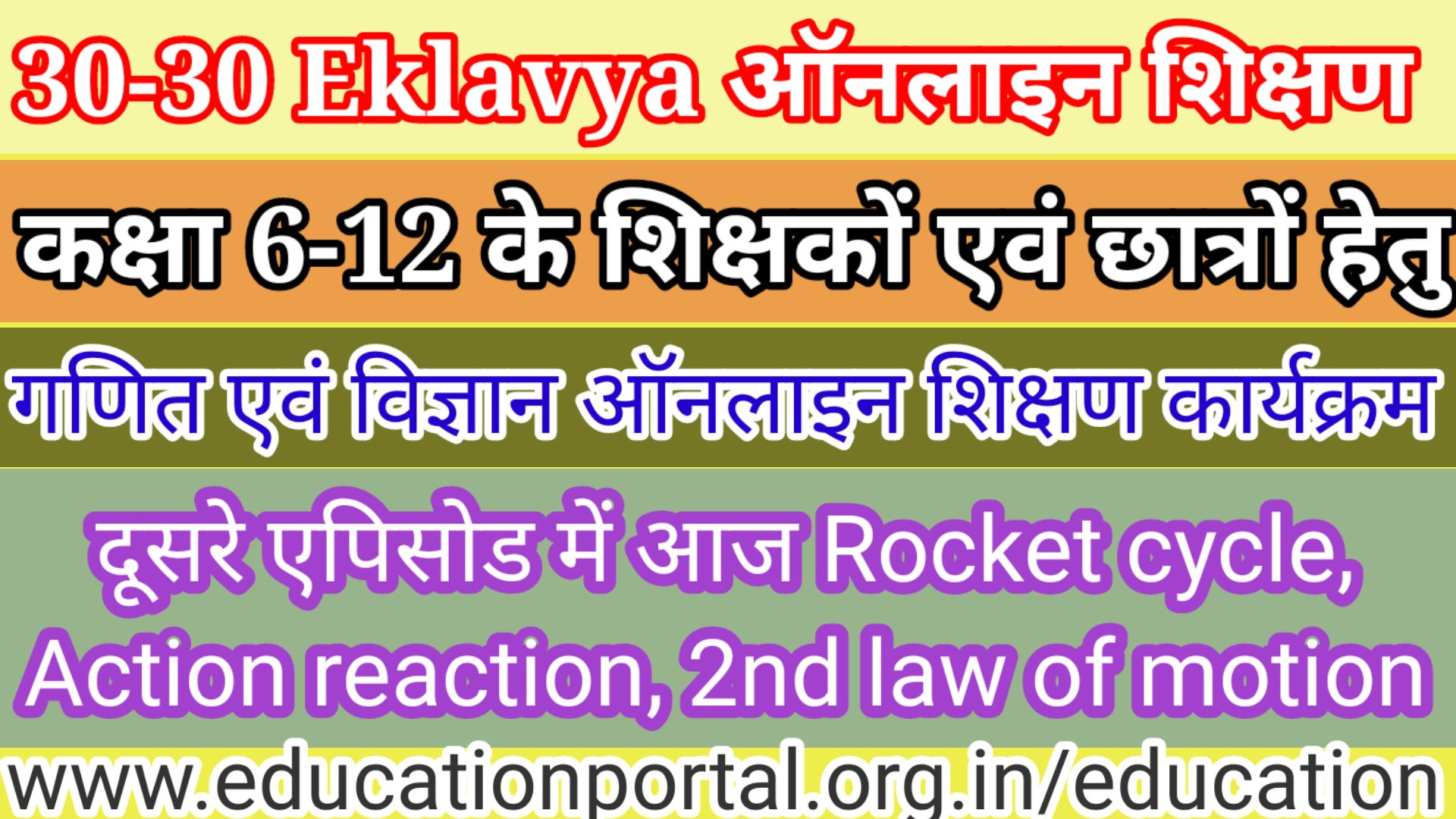 30-30 Eklavya ऑनलाइन शिक्षण कार्यक्रम कक्षा 6-12 के शिक्षकों एवं छात्रों हेतु गणित एवं विज्ञान ऑनलाइन शिक्षण कार्यक्रम दूसरे एपीसोड में Rocket cycle,Action reaction, 2nd law of motion